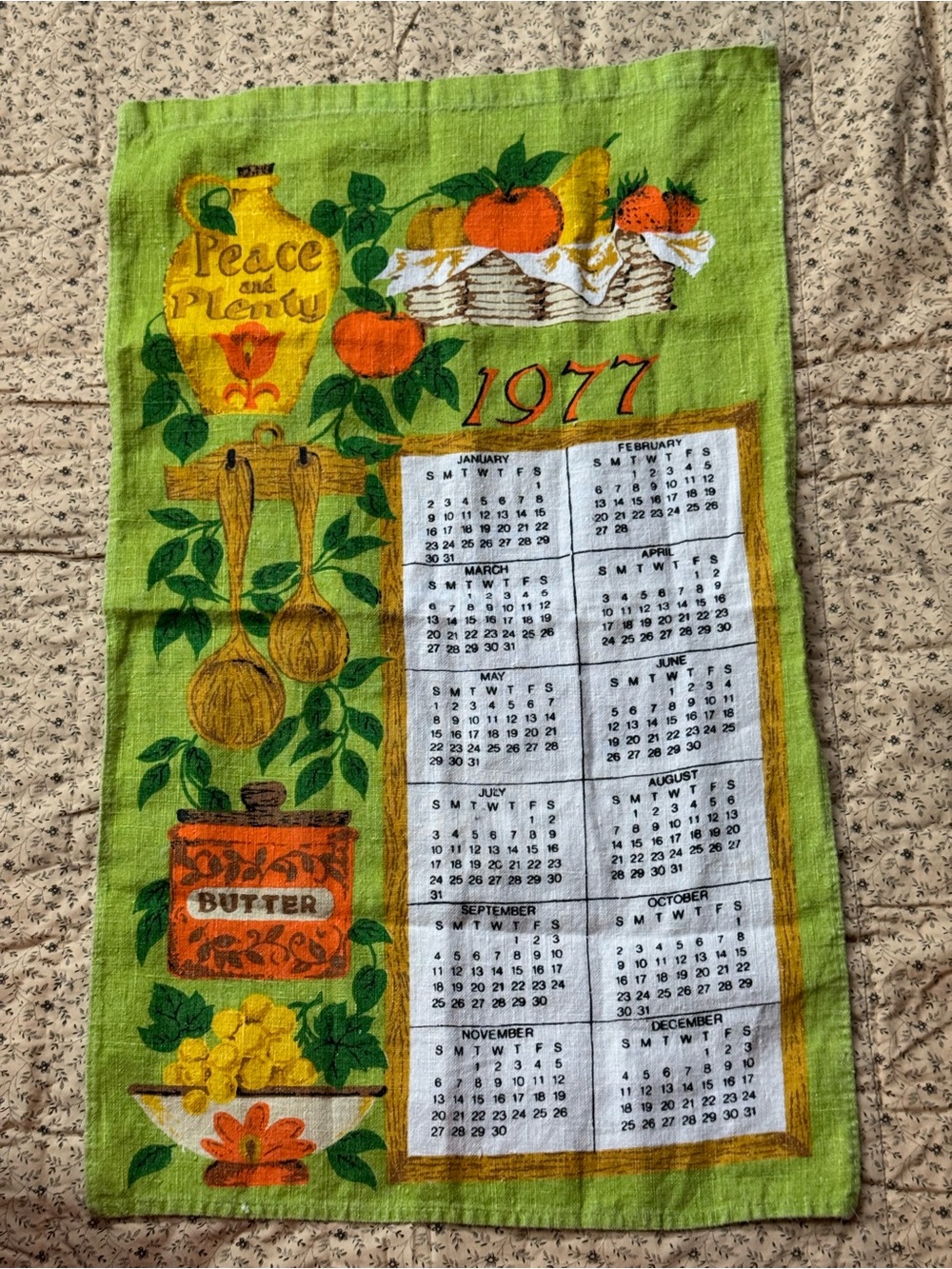 Vintage Green Kitchen Tea Towel by Vintage with Yellow and Orange Accents